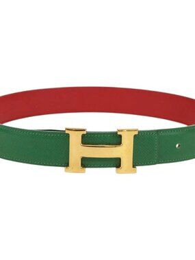 HERMES Constance H belt Belt Leather 31.5"" Green Red Auth 171197V